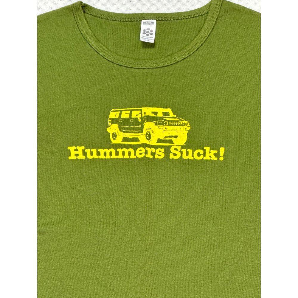 American Apparel Shirt Kids Medium Green Hummers Suck Graphic Tee Short Sleeve